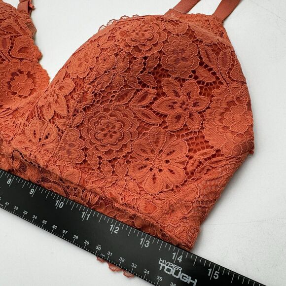 AERIE | 36 D Peach Orange Real Happy Wireless Plunge Floral Lined Lace Bra - Picture 6 of 7